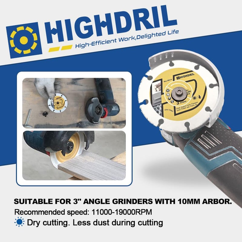 HIGHDRIL Carbide Wood Blade 3" 75mm x Arbor 3/8" 10mm - 4pcs Angle Grinder Cutting Disc for Cutting Wood with Nails Rubber Tubing Plastic Laminate Cement Residue Gypsum Fiberglass - Image 5